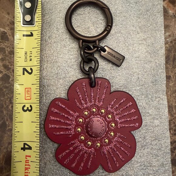 Coach Cherry Red Glitter Tea Rose Bag/Key Charm - Picture 5 of 8